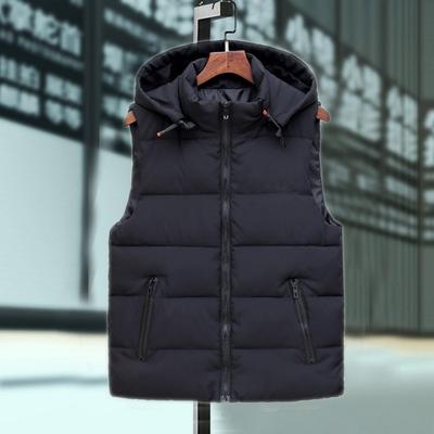 Gilet da Uomo Collo Alto con Cappuccio Senza Maniche Patta con Cerniera Piumino in Cotone
