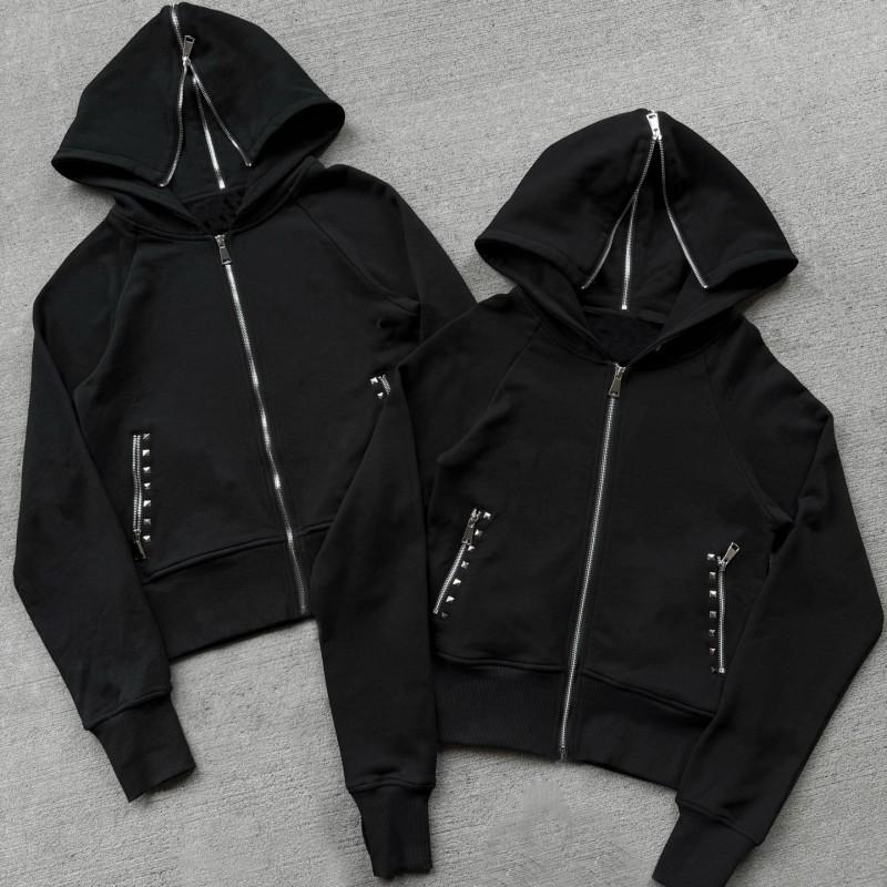 Fall Winter American Style Solid Color Zip Up Hoodie With Pockets Streetwear Teens