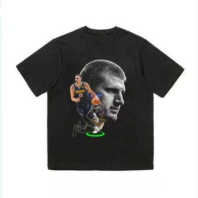 2025 100% Puur Katoen Jokic Grote Avatar Amerikaans Bedrukt Korte Mouwen Basketbal Kleding Zwaar T-shirt Trendy Zomer Veelzijdig