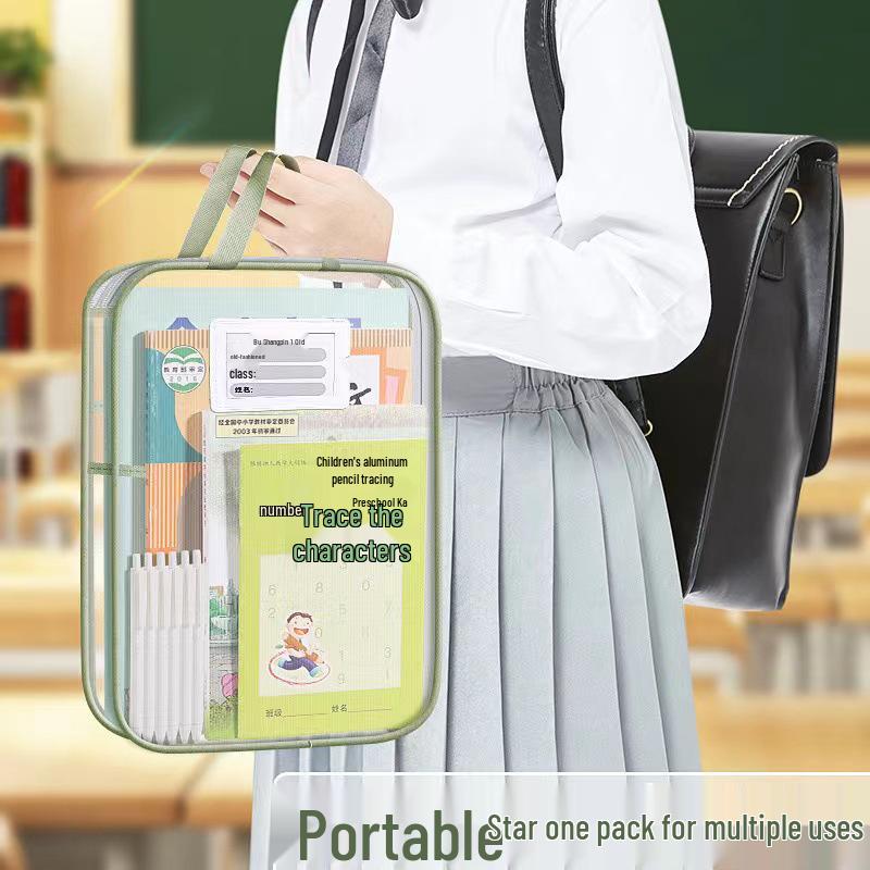 L-Shaped Transparent Mesh File Bag - Large Opening Tote for Exam Papers