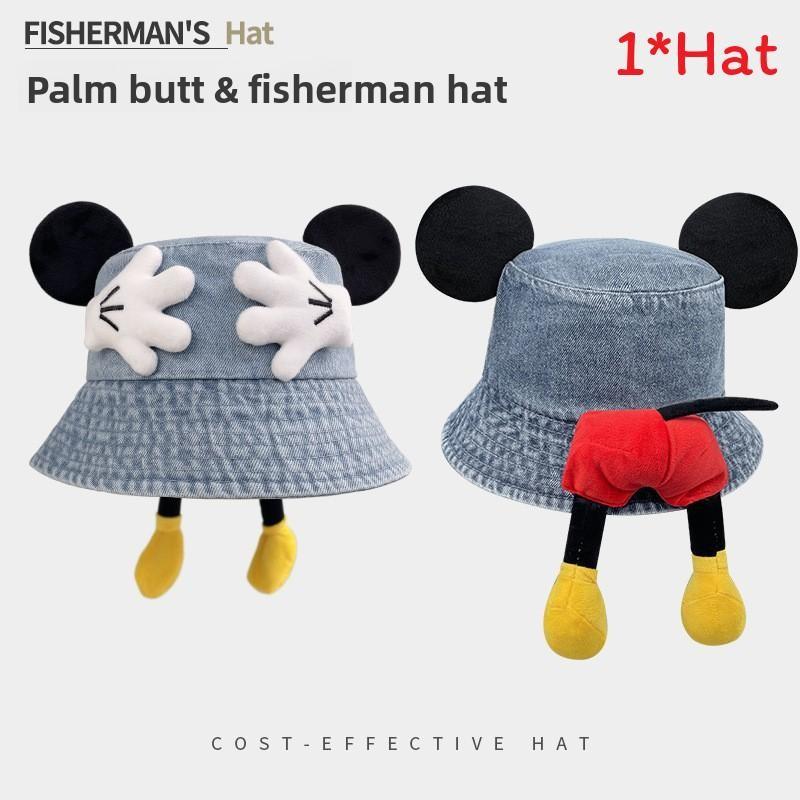 Mickey Mouse Denim Bucket Hat With Breathable Uv Protection For Summer Fashion Accessories