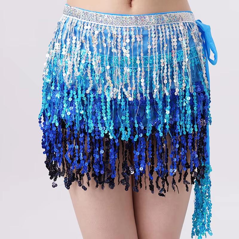 Sequins Belly Dance Skirt Tassel Chain Belt Wrap Party Club Indian Latin Hula Dancer Performance Hip Waist Scarf