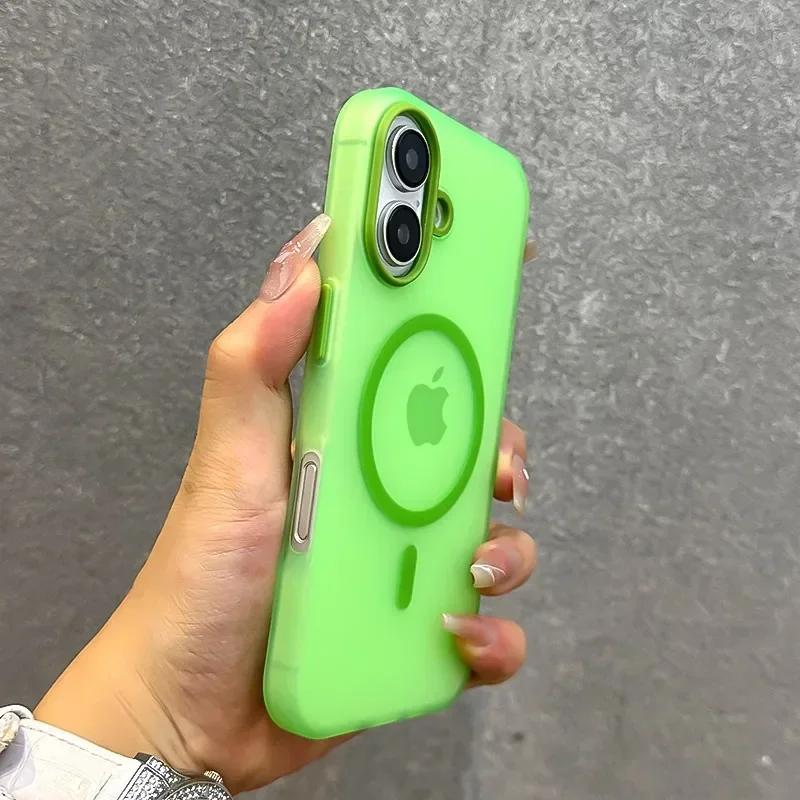 For Magsafe Candy Color Contrast Lanyard Case For iPhone 16 15 Pro Max 14 Plus 11 12 13 16e Hand Wrist Strap Matte Soft Cover