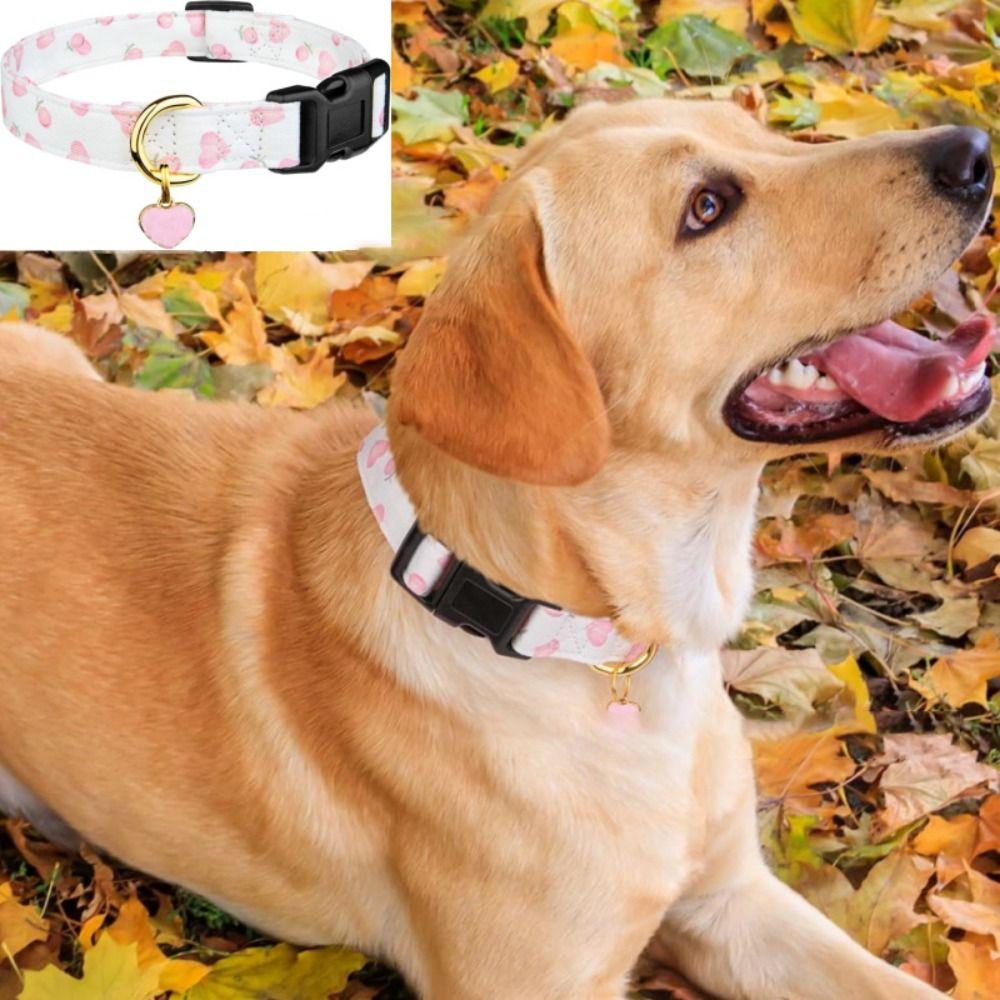 Strawberries Flower Pattern Adjustable Pet Collar Cotton Cat Traction Necklace Pet Dog Collar  Cat