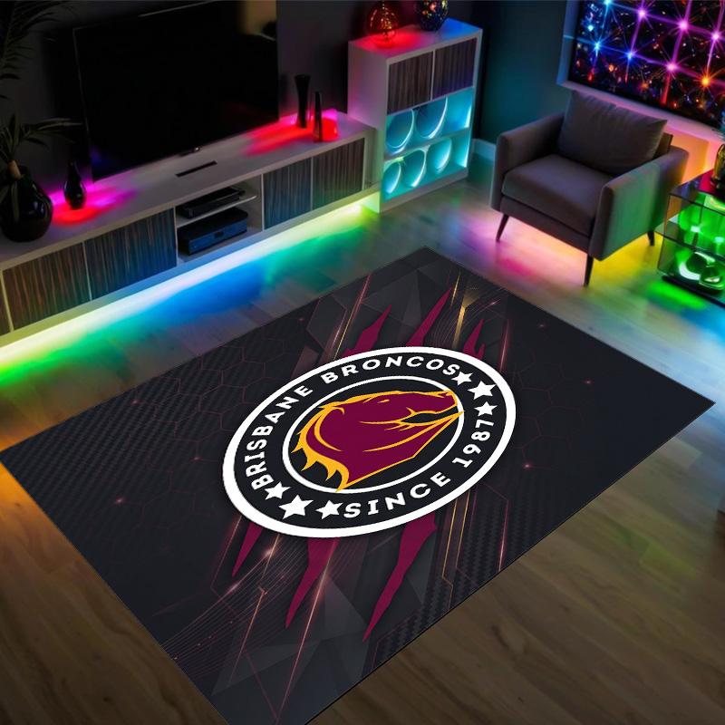 Brisbane Broncos Design Crystal Velvet Carpet Cozy Non?Slip Printed Rug For Bedroom Living Room Entrance