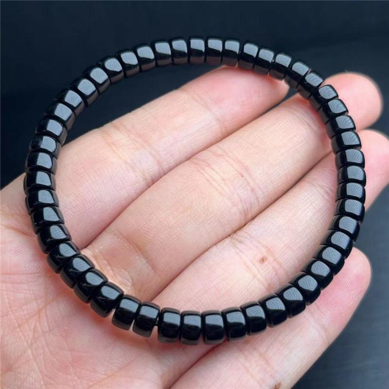Natural Black And White Agate Straight-Cut Plate Bead Bracelet, Black Barrel Old Bead Fashion Bracelet Gifts For Men And Women