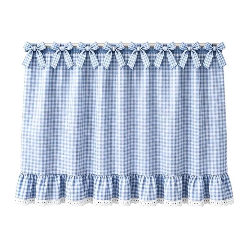 Laundry Room Appliance Cover Curtain, Tie-Top Gingham Dust Cover Panel, 30 x 21.5 In Cotton Blend for Indoor Use