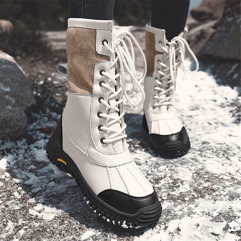 COOJOY Snow Boots with Boa Thick and Size 41 Women's High-Top Lining, Sole, Beige,