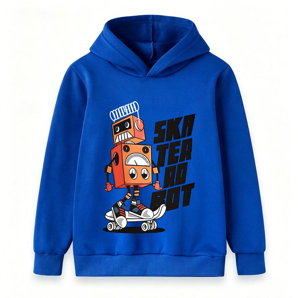 Kids Boys Girls Hooded Sweatshirt, Cool Cartoon Skater Robot Print Pullover Hoodie, Casual Soft Long Sleeve Top for Boys Girls Daily Wear Street Fashi