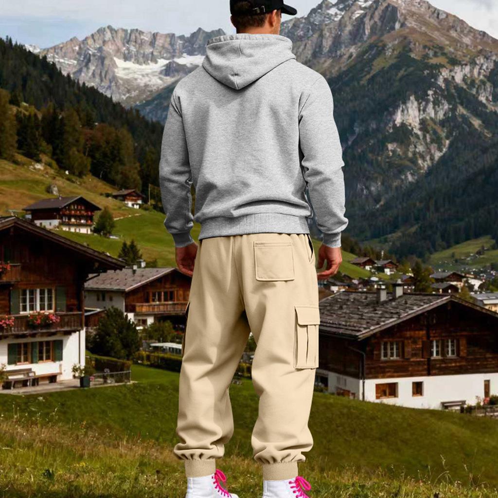 Men's Casual Loose Plus Velvet Outdoor Workwear  Hooded Sweatshirt And Sweatpants Suit