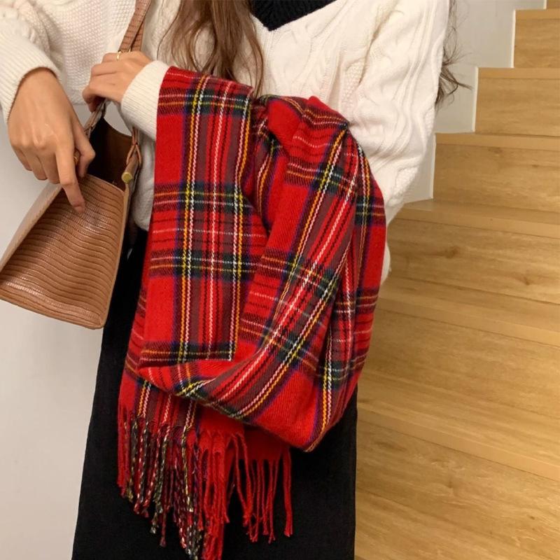 New Korean version plaid scarf women's winter versatile imitation cashmere atmosphere thickened scarf couple warm shawl
