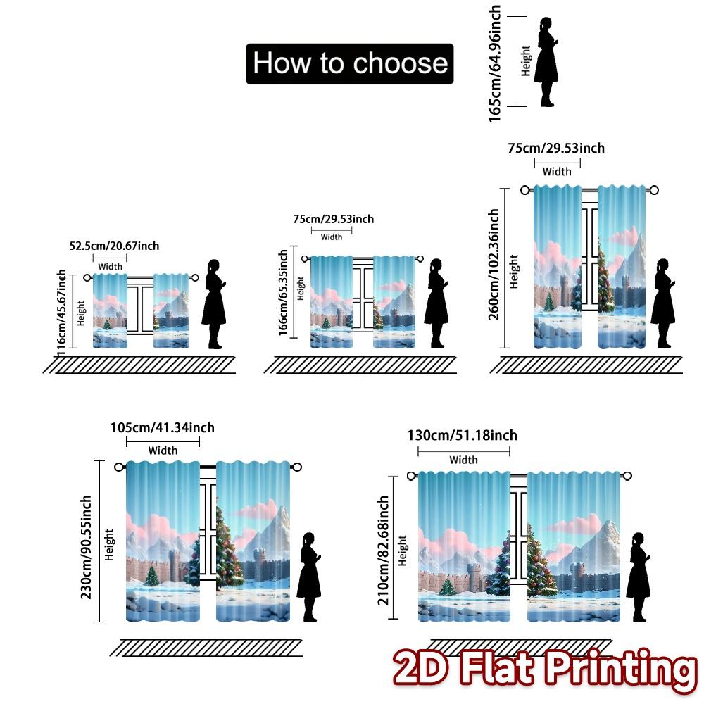 2pcs,Curtains Christmas Tree Snowy Mountains (2) Popular Curtain Cloth Machine Washable Fabric Curtains Festive Perfect for