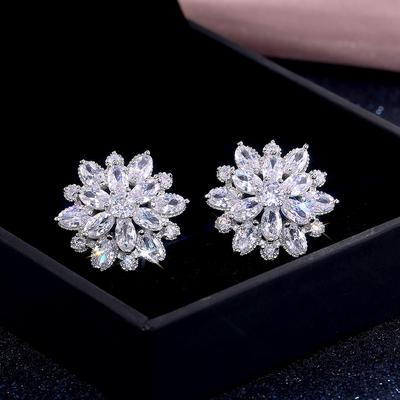 Flower Stud Earrings Cubic Zirconia for Special Occasions Sparkling for Casual Wear Perfect Party Jewelry Delicate 1 Pair  Jewelry Accessory