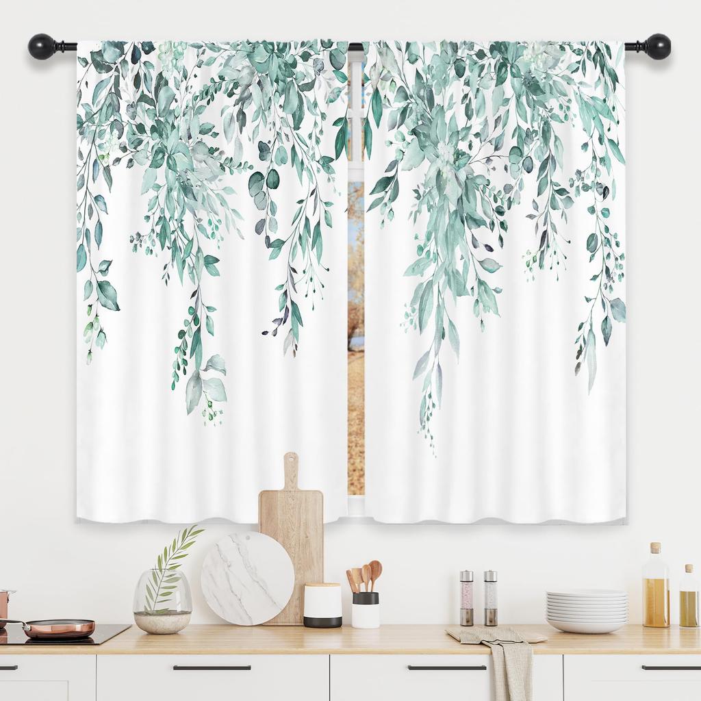 2 Paneele Küchenvorhänge Pflanzen Blume Frühling Floral Botanisches Muster Vorhänge Für Badezimmer Schlafzimmer Wohnzimmer Stangentasche