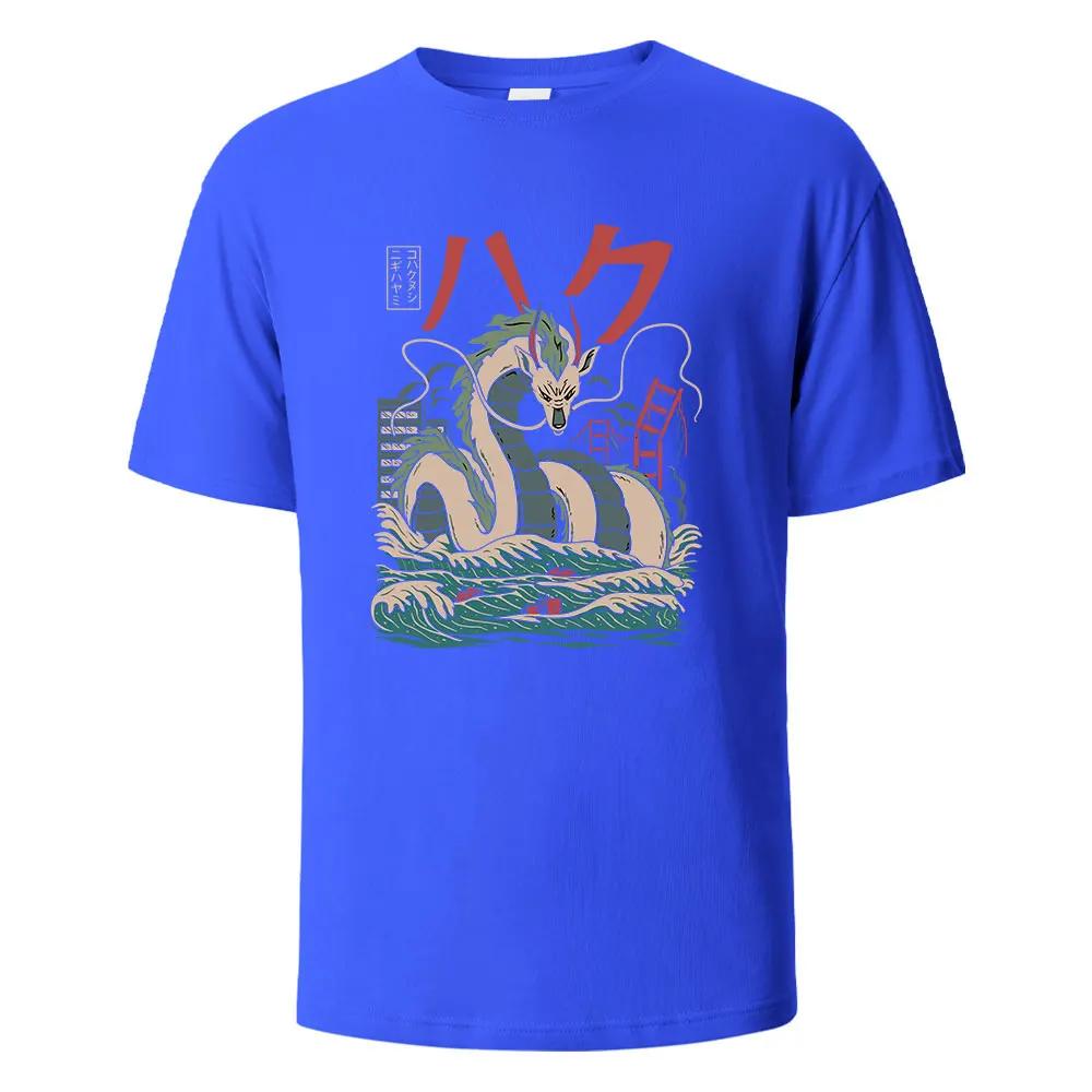 Dragon Printing Men‘s T-shirt Casual Breathable Tees 100%Cotton Funny  Loose Tops Street Oversized T-Shirts For Men Women O-neck