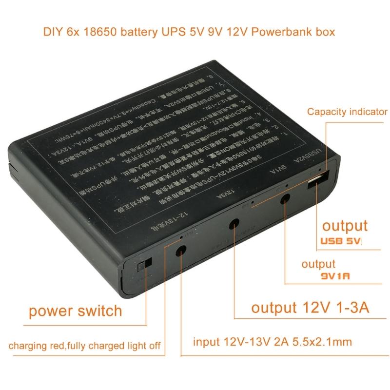 USB 5V 9V 12V Ausgang 6x 18650 Akku UPS Powerbank Box für Tablets CCTV Kameras LED Lautsprecher Router Handy
