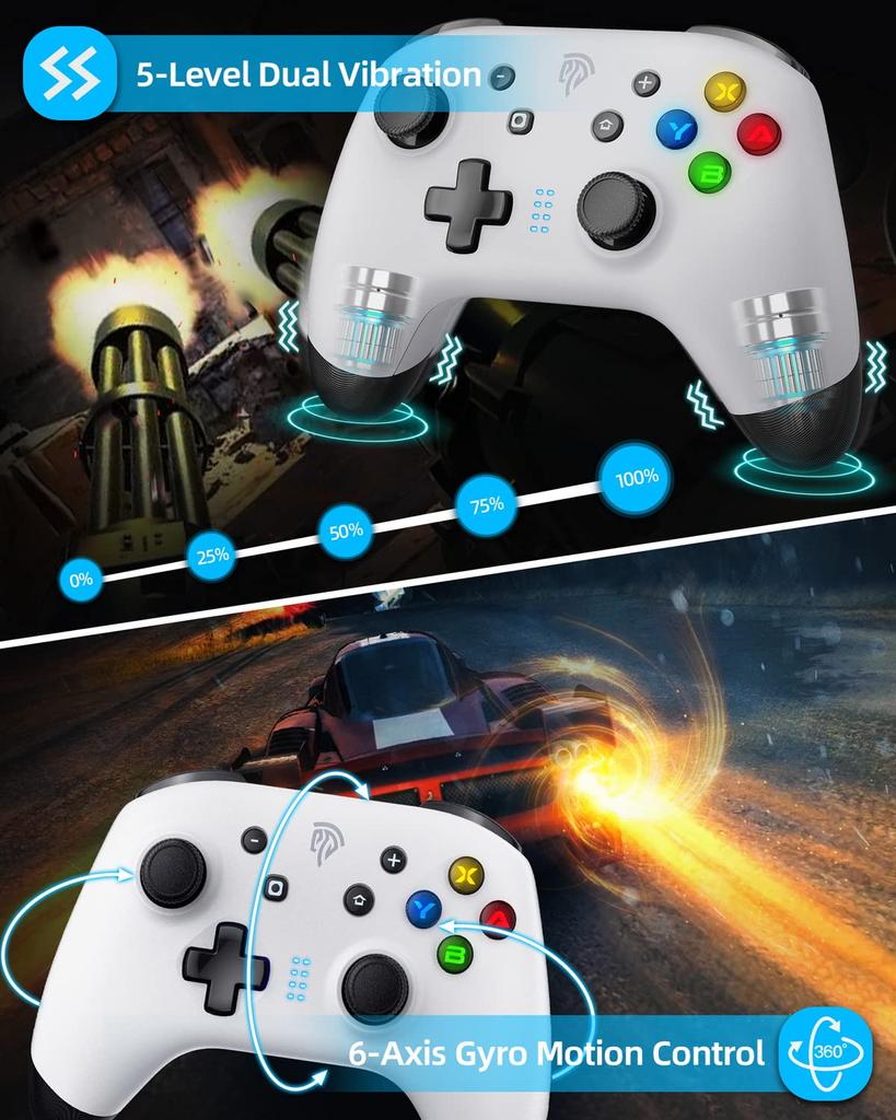 EasySMX Wireless Switch Controller Compatible with Nintendo Programmable Button Vibration Switch/Lite/OLED Android/IOS/PC (White)