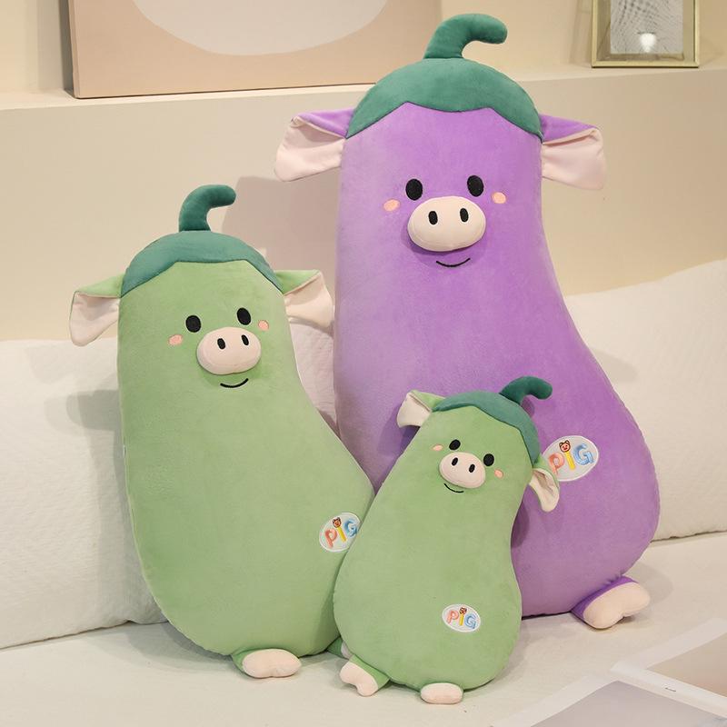 Eggplant Piggy Doll Long Hug Pillow for Kids - Sleeping, Soothing, Back Support Cushion