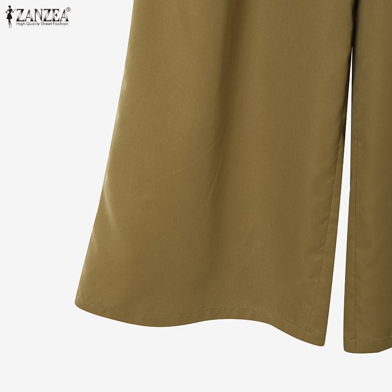 ZANZEA Women Short Sleeve Cropped Blouse and Long Pants Casual Two Piece Suit Sets