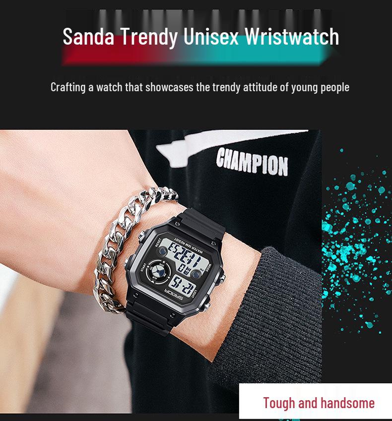 Sanda Men's Waterproof Digital Sports Watch - Luminous Square Outdoor Fashion Watch for Students