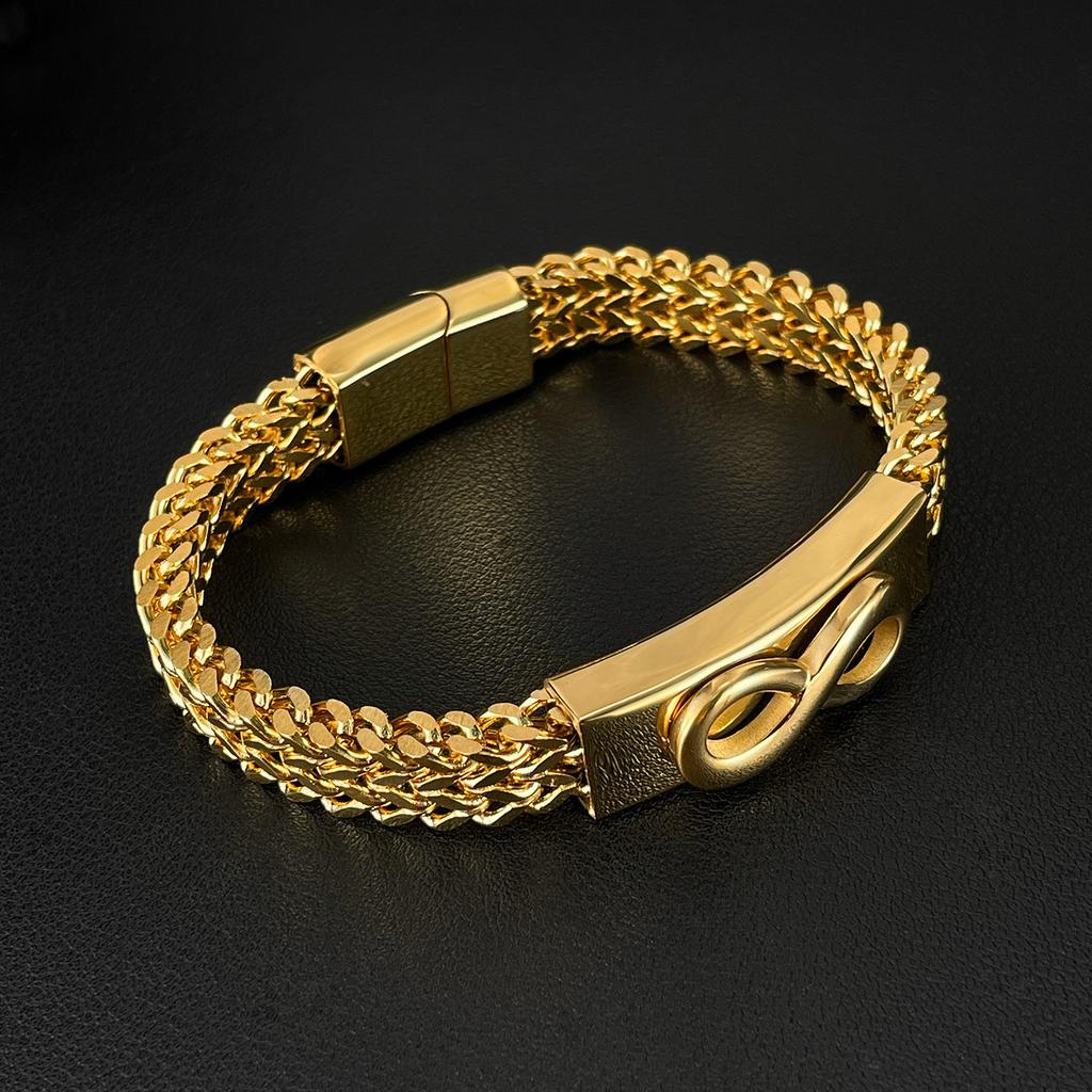 Gold Stainless Steel Infinity Bracelet Men Women Classic Cuban Link Chain Bracelet with ID Bar Romantic Gift