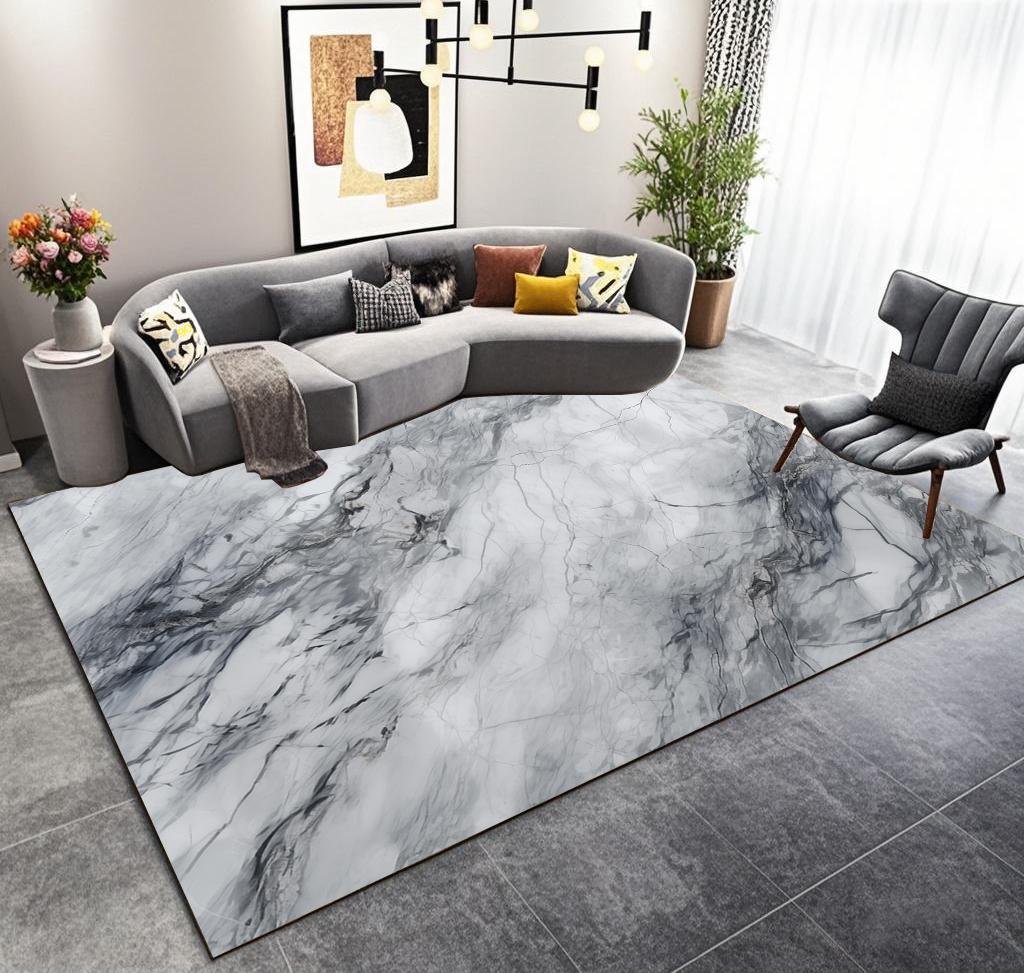 Luxury Gray Marble Living Room Carpet Nordic Home Decoration Sofa Fluffy Plush Rug Large Area Bedroom Bedside Antiskid Mat Floor