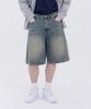 Akeusi Vintage Gewaschene Street Oversized Knielange Jeanshose Unisex (blau)