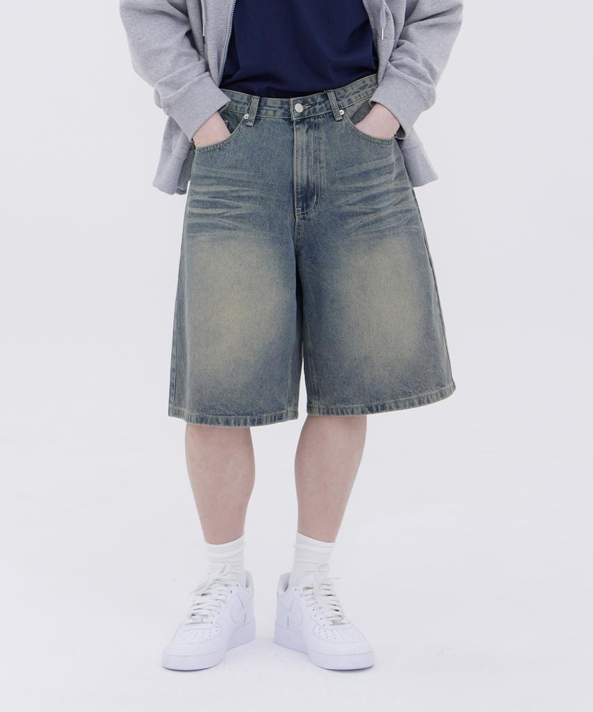 Akeusi Vintage Gewaschene Street Oversized Knielange Jeanshose Unisex (blau)
