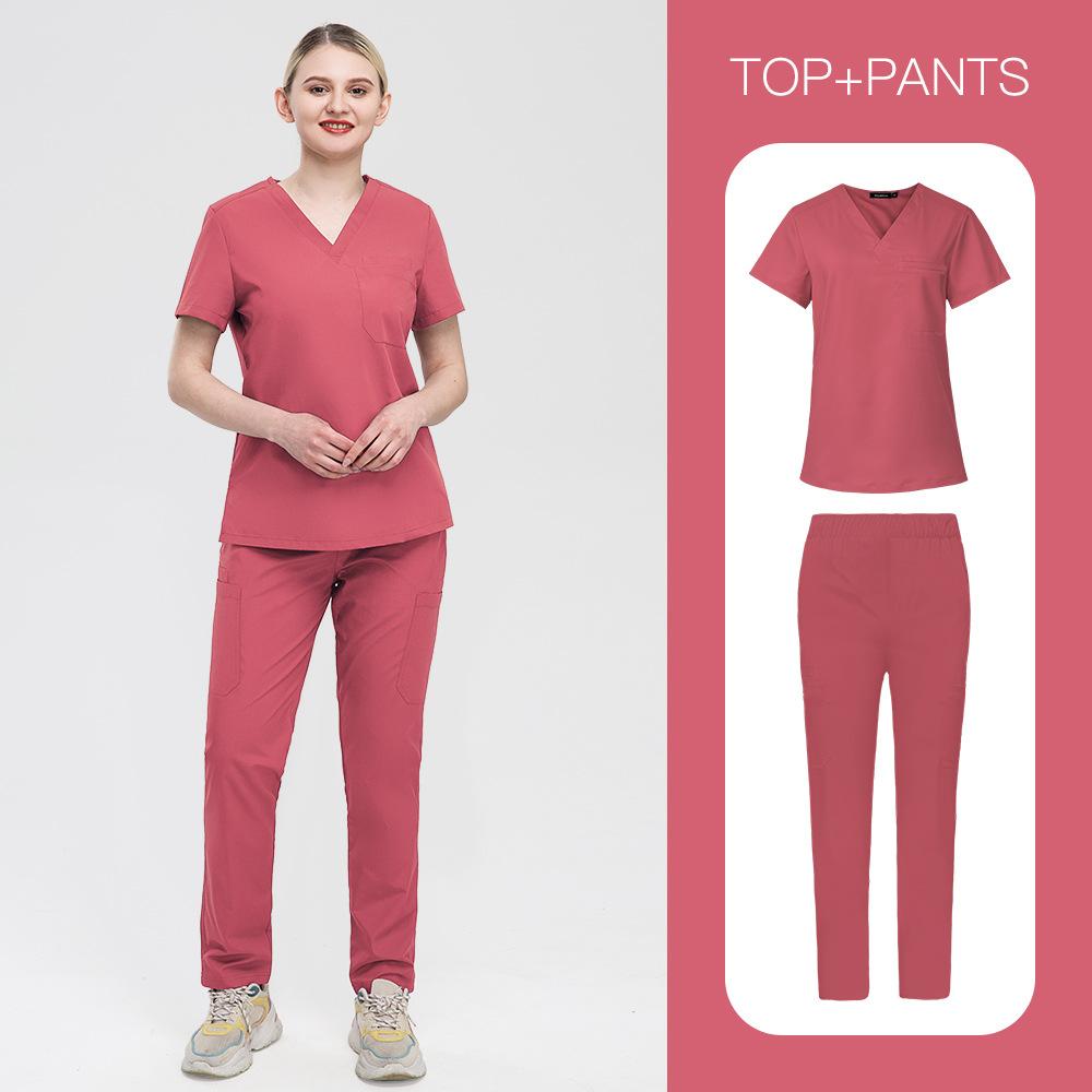 Large Size Men'S And Women'S Straight-Leg Pants Experimental Suit Solid Color V-Neck Short-Sleeved Fashionable And Simple Surgical Suit
