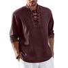 Men's Solid Color Vintage Laced Stand-Collar Loose Casual Shirt