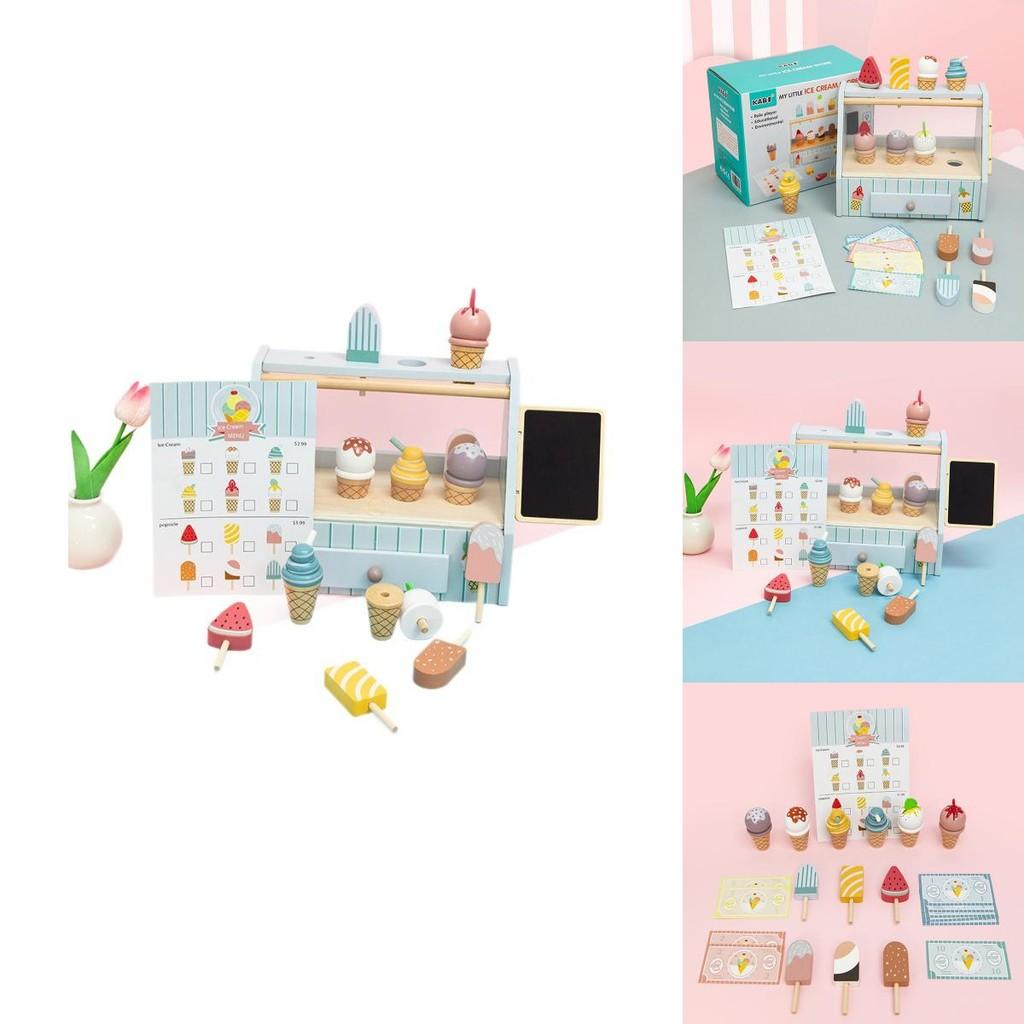 Fun Wooden Simulation Ice Cream Shelf Model Children Toy Set For Kids With Pretend Food And Sensory Development