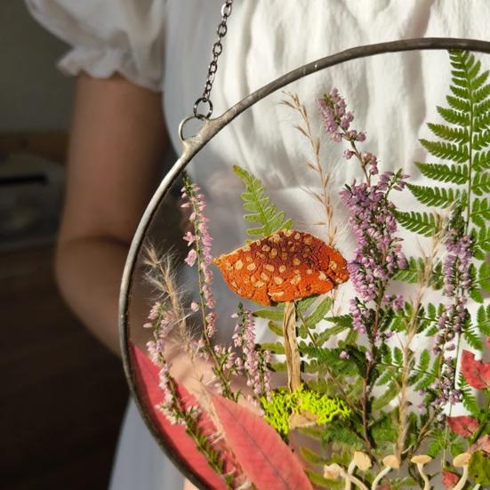 Wildblumenpilz Herbarium Hängende Dekoration Indoor Outdoor Garten Fenster Wandbehang Pilz gepresste Blume Kunst Ornament