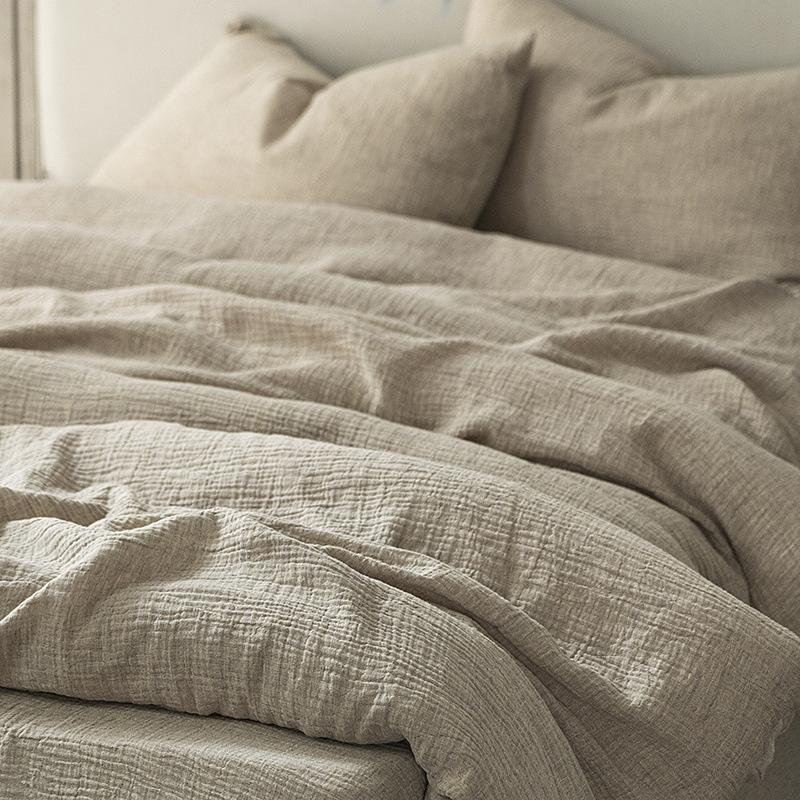 Plain Cotton Linen Double-Layer Yarn Bed 4-Pcs Set Class A Maternal Infant Grade Linen Cotton Yarn Cloth Wabi Sandy Wind 3-Pcs Set