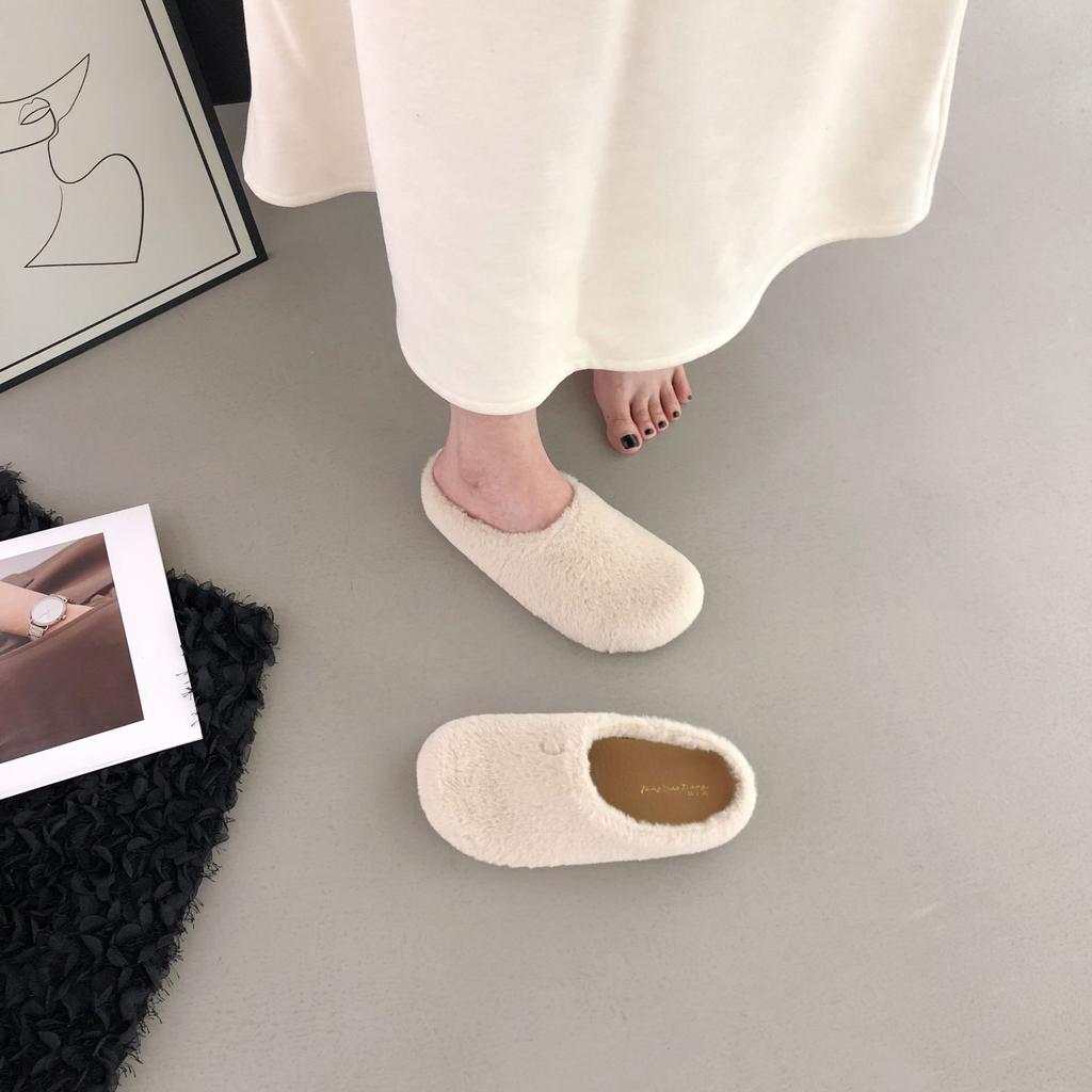 2025 Autumn and Winter New Round-headed Mink Hairy Thick-soled Outer Wear Lazy Outer Wear Bag Head Women's Shoes