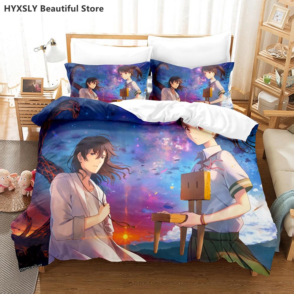 Suzume No Tojimari Bedding Set 3D Anime Polyester Quilt Cover Pillowcases Queen King For Kids Gift Cute Anime Duvet Cover Sets