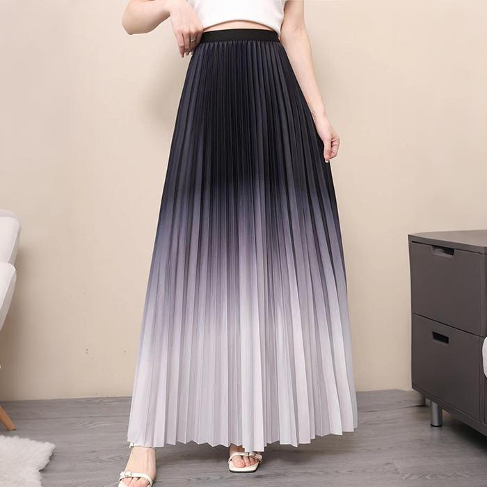 Women Spring Fall High Waist All Match Gradient Color Pleated A Line Skirt