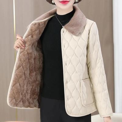 Winter Pluche Jas Winter Mama's Mode Plus Size Losse Dikke Jas met Bontkraag Voor Vrouwen van Middelbare Leeftijd met Fluweel Warme Gewatteerde Jas