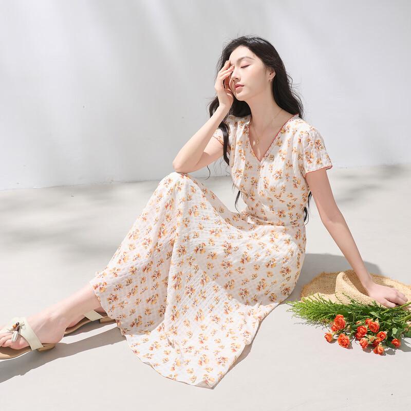 Sancai 2026 Summer Floral V-Neck A-Line Long Dress