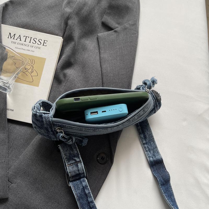 Borsa Mini in Denim Multistrato Retrò Borsa per Cellulare Borsa a Tracolla da Donna