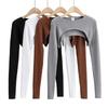 Women's Neck Ribbed Crop Top Pullover Long Sleeve Cropped T-Shirt Casual Boleros Shurgs Streetwear