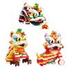 Building Blocks New Year Decoration Bricks Chinese Style Lucky Dancing Lion Fortune Cat Toys For Children Gift Adult Present