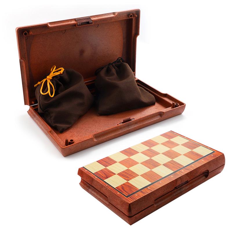 AIA UB Magnetic Wood Grain Plastic Chess Set - Portable Folding Board for Competition and Training, Available In Small and Large Sizes