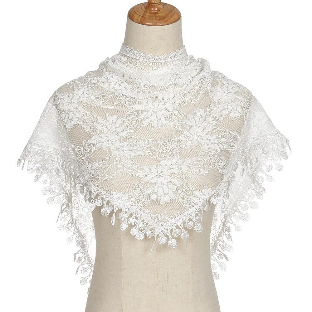 Casual Vintage Lace Flower Hair Scarf Shawl Thin Chic Style Bandanas for Women Cute Bohemian Triangle Head Scarf Pastoral Style