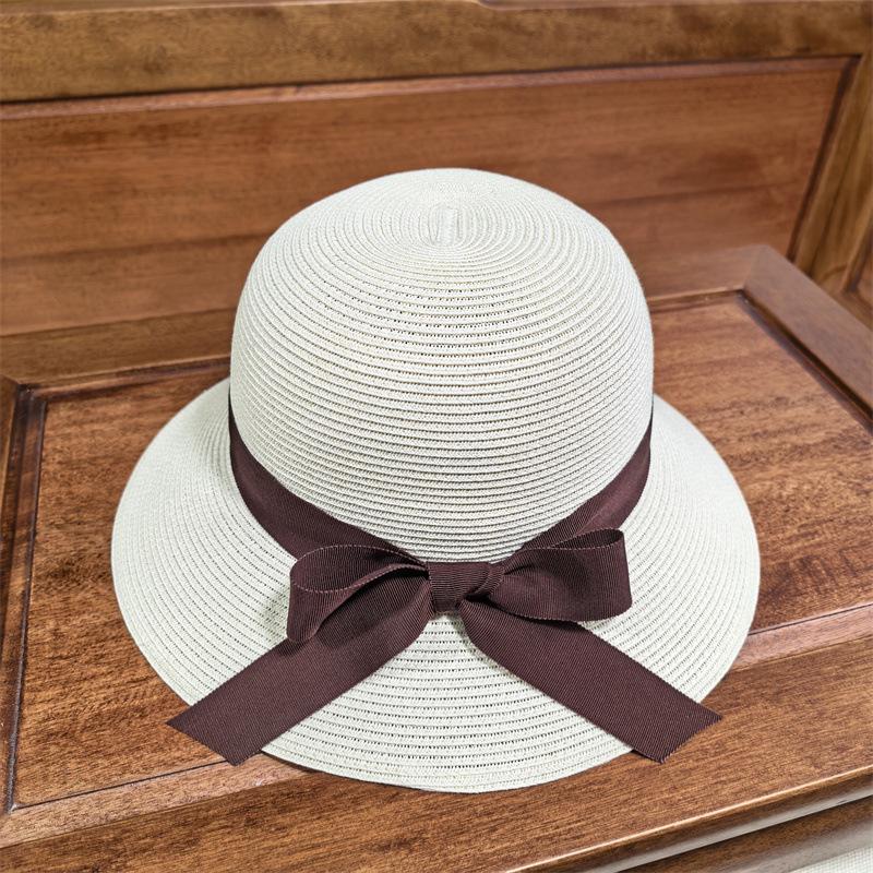 Hat schoolgirl tide bucket hat breathable straw pot hat foldable sun hat sunscreen top hat bow