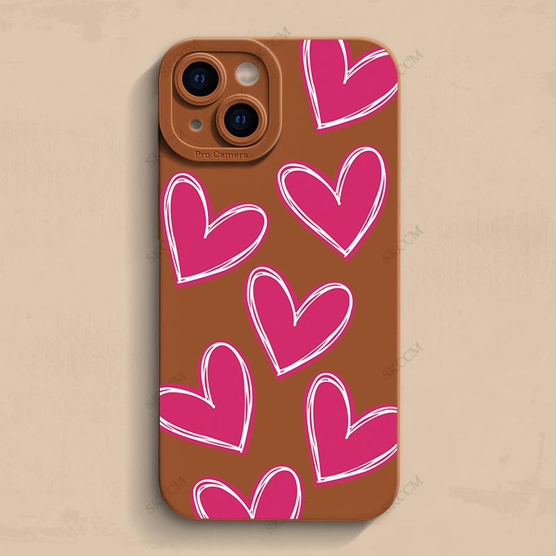 Luxury Red Love Heart Soft Silicone Phone Case For iPhone 15 14 13 12 11 Pro Max Mini XR X XS Max 7 8 Plus Matte Back Cover