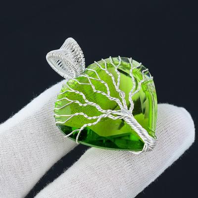 Peridot Lebensbaum Anhänger 925 Sterling Silber Draht gewickelt Anhänger Peridot Anhänger Edelstein Silber handgemachte Anhänger Halskette für Geschenk