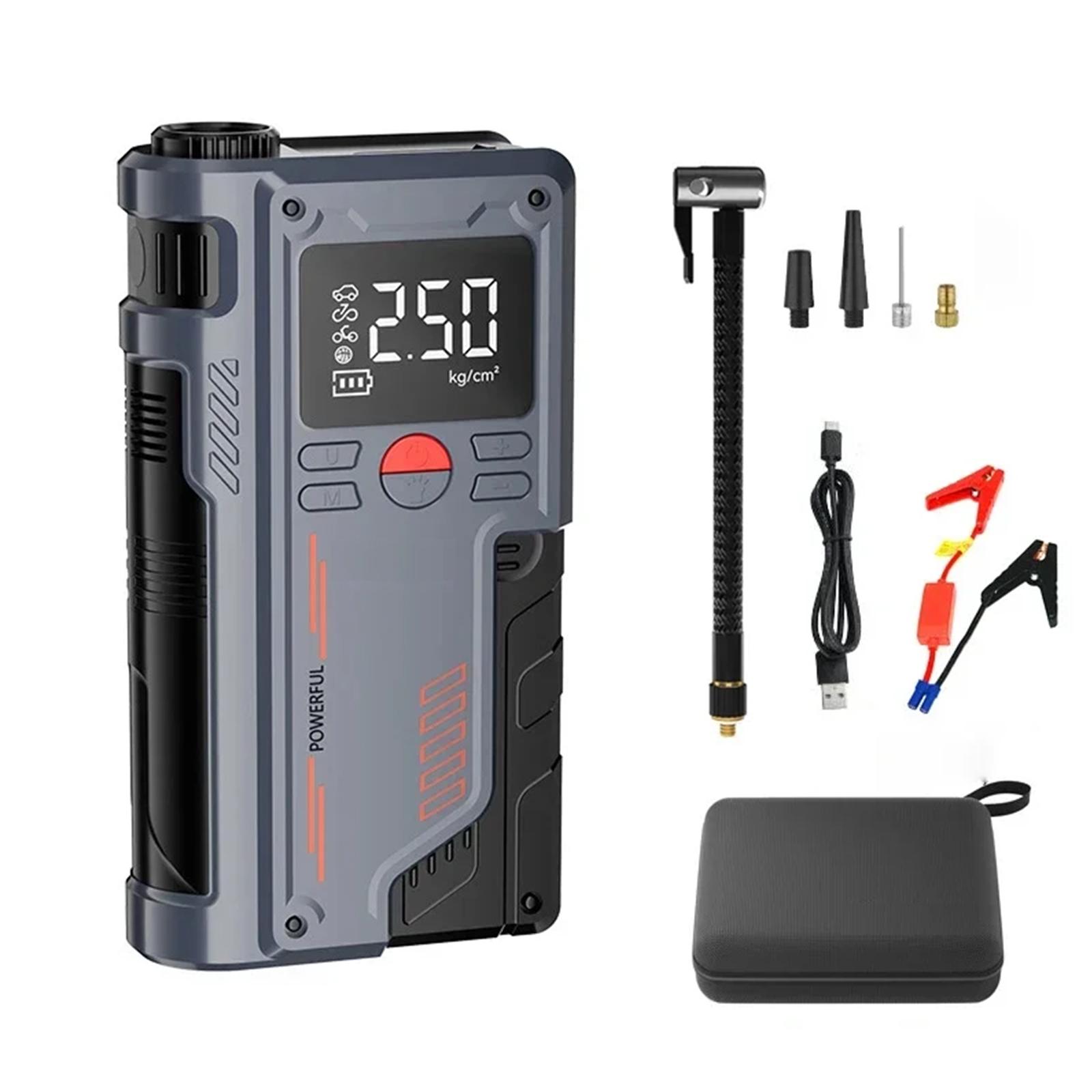 

Digital Display Tire Air Compressor Car Emergency Power Jump Starter 1000A Air Pump with LED Light 14.8V Tire Inflator