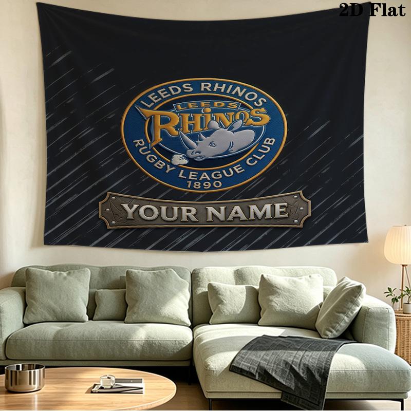 Custom Name Leeds Rhinos2 Printed Tapestry – Wall Hanging for Bedrooms, Dorms, and Home Decor