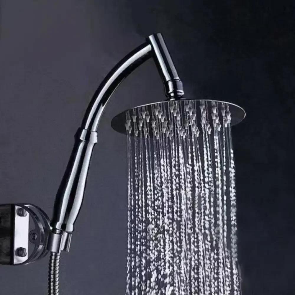 High Pressure Rainfall Shower Head Large Stainless Steel Curved Shower Extension Square Shower Head Extension