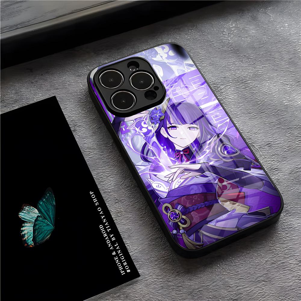 

R-Raiden Shogun Phone Case For IPhone 17 Pro Max 15 Pro 16 14 Plus 12 13 Mini 11 Pro Shockproof Glass Cover iPhone17ProMax